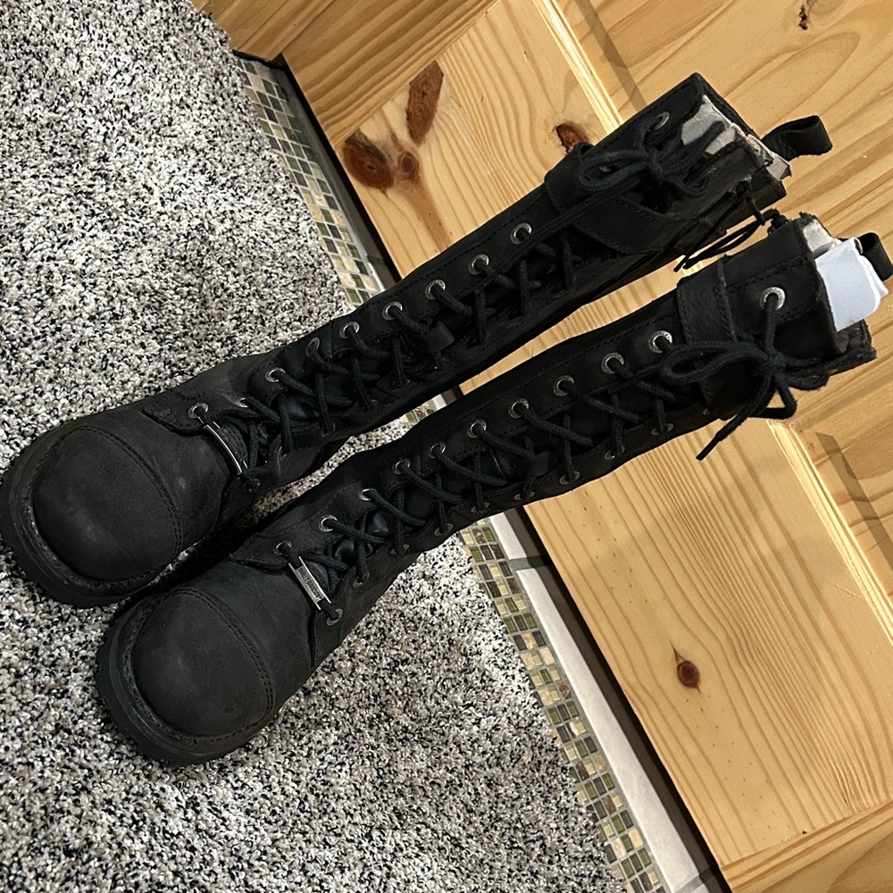 Harley-Davidson Black Lace-Up Knee-High Combat Boots